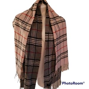 2 Cashmink by V. Fraas Scarves Pink and Gray Plaid Soft